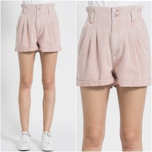 Aaron & Amber Washed Mauve Denim High Waisted Paperbag Shorts